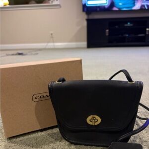 Coach Black Leather Mini Crossbody Bag with box
